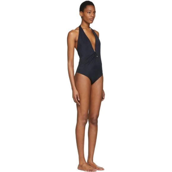 NWT Versace black plunging one piece swimsuit with signature gold tone accent, 4 - Picture 2 of 8